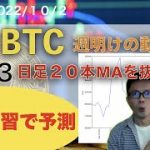 【機械学習で予想】ビットコインの10/3月曜日の予測。日足２０本MAがポイントか。