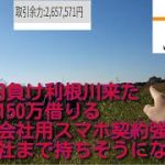 ビットコイン大暴落等で108万円負け。船橋からついに150万借り今週にも振り込まれる。会社から自腹でスマホ1台契約し１時間おきに通話しろと言われ11月の退社予定日まで持ちそうにない。利根川に飛び込む