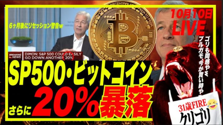 【ビットコイン】SP500・ビットコインさらに20％暴落？JPMorgan社長ジェイミーダイモン発言！