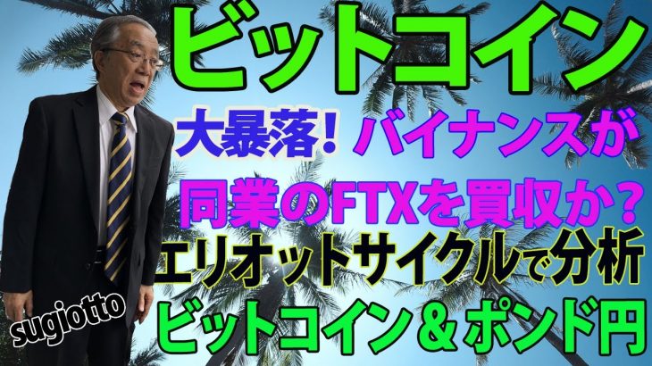 ビットコインが大暴落しました。仮想通貨交換業社バイナンスが流動性に問題のあるFTX買収に問題が生じているとの報道に反応した形。ビットコインの値動きをエリオットとサイクルで予測。2022年11月9日
