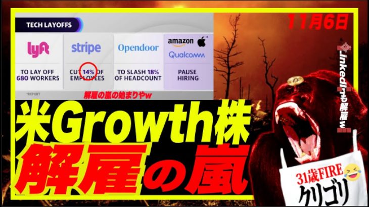 【解雇の嵐w】アメリカGrowth株の解雇7000人以上でヤバいw LinkedIn, Amazon, Twitter, Twitter, Booking.com