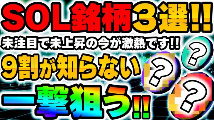 【SOL銘柄3選】未注目&未上昇のソラナベース銘柄で一撃を狙えっ！【仮想通貨】【ビットコイン】