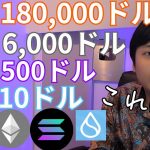 【重要】2025年に到達!?ビットコイン18万ドル(2,700万円) イーサリアム6,000ドル ソラナ500ドル SUI 10ドル