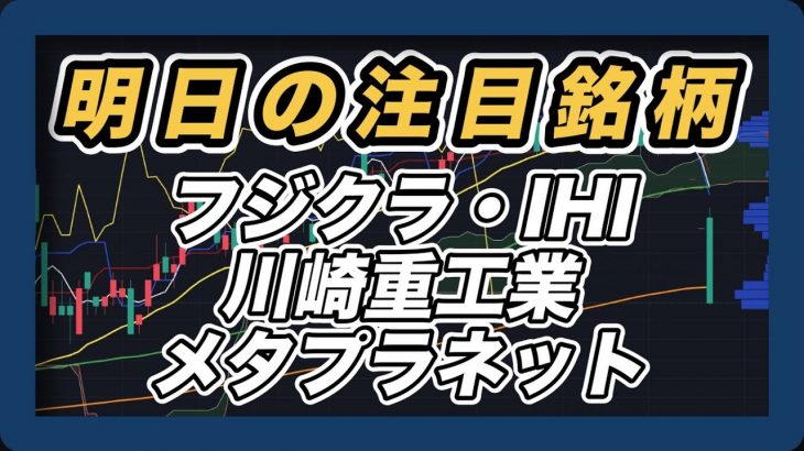 【明日の注目銘柄　ビットコイン急落でメタプラはどうなる？　指数＆個別株チャート分析】 フジクラ・川崎重工・IHI・メタプラネット