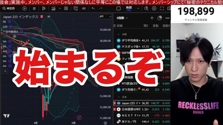 5/8【日本株爆上げ来い‼】ドル円急伸、半導体株爆上げで日経平均強い。トヨタ決算減益で小幅安。半導体規制撤廃で米国株、ナスダックも上昇。仮想通貨ビットコイン続伸