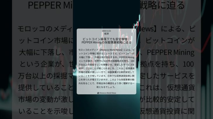 ビットコイン暴落下でも安定稼働：PEPPER Miningの採掘事業戦略に迫る｜Morocco World News｜2025/11/22｜経済